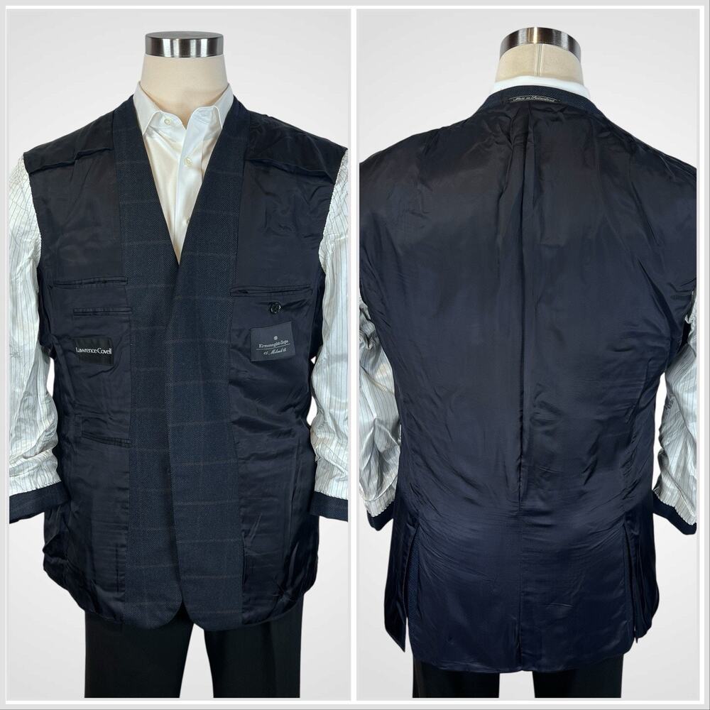 Zegna 15 Milmil 15 Sport Coat 44R Navy Blue Camel Plaid 3/2 Roll - Picture 11 of 16